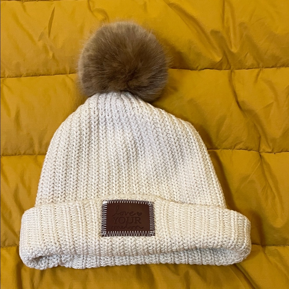 Love Your Melon - Knit Pom-Pom Beanie - Cream and Brown